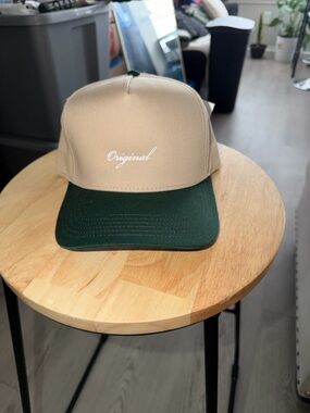 Original Script Beige and Dark Green Baseball Cap
